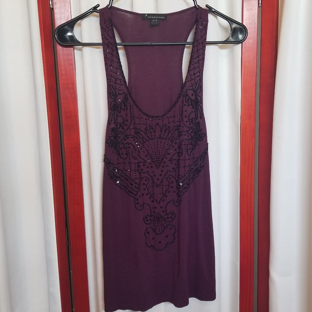 Sexy Plum Beaded & Sequined Racerback Top